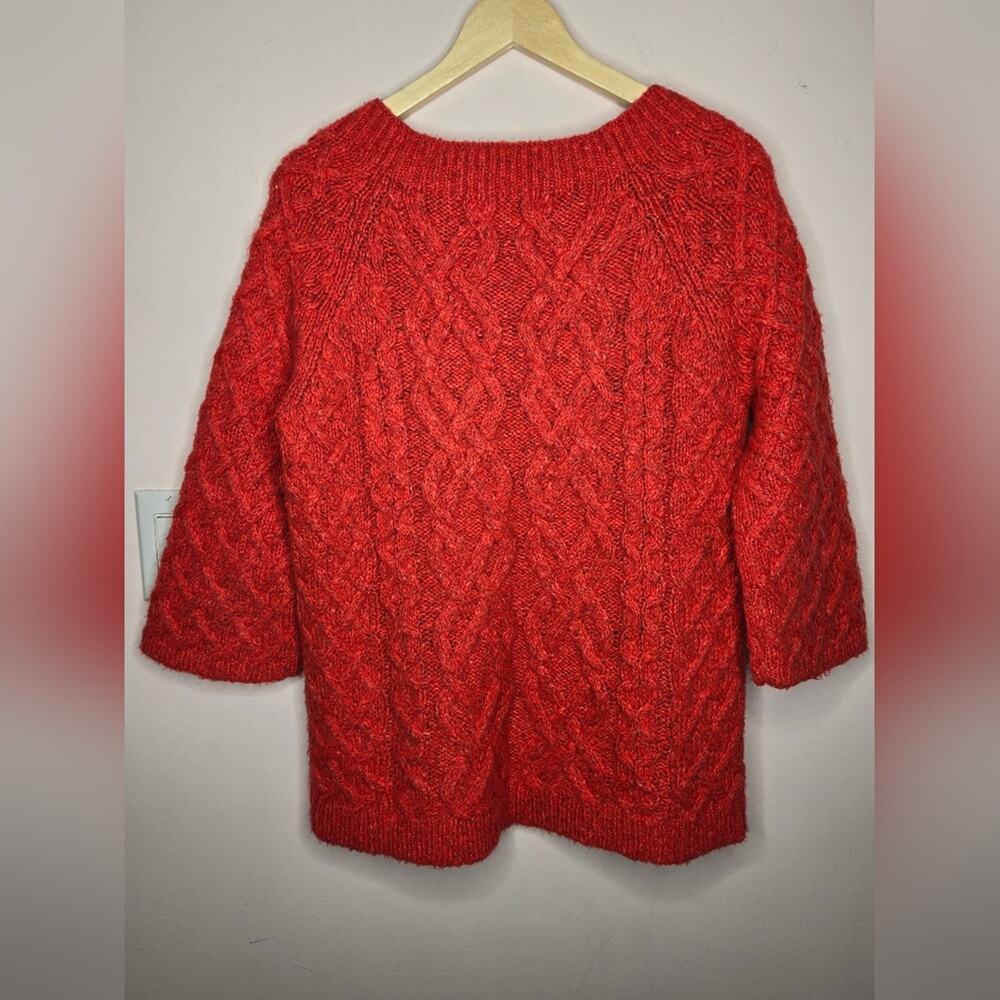 LOFT Chunky Cable Knit Sweater Salmon Color Boat Neck 3/4 Sleeves Size Medium
